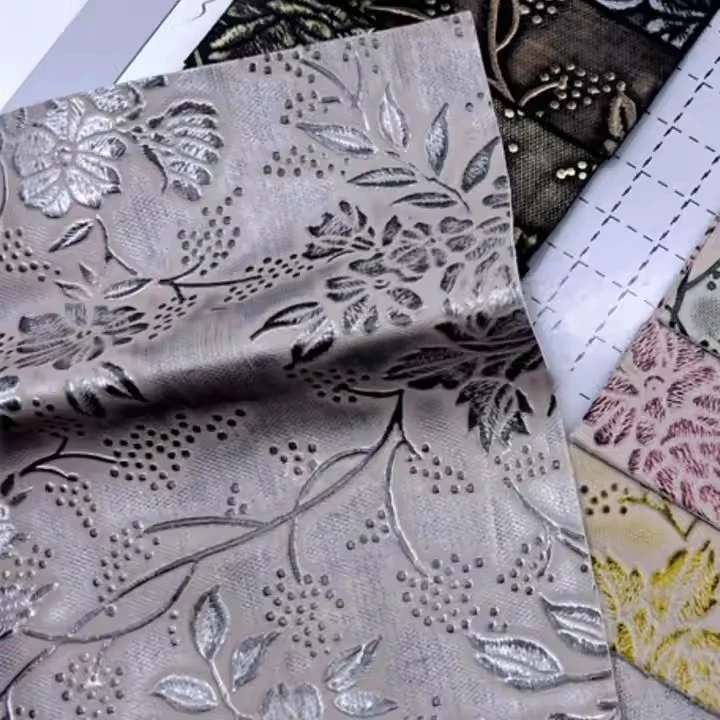 Stock Leather Fabric PU Leather Embossed Flowers Pattern Flat Backrest Soft Leather